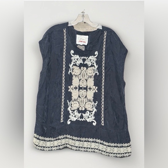 Johnny Was Tops - Johnny Was Biya Embroidered Cupra Tunic Blue Placement Boho Top M